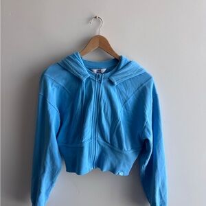 Cropped Bright Blue Zip-Up Hoodie